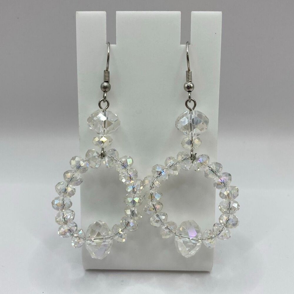 Clear Crystal Beaded Hoop Drop Earrings Statement Jewelry